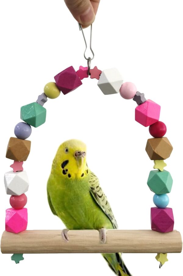 TeTupGa Wooden Bird Swing Perch Toys, Parrot Swing Hanging Standing Toy Playground Play Gym Bird Cage Toy for Parrots Parakeets Cockatiels Conure Budgies Small-Medium Birds - Image 4