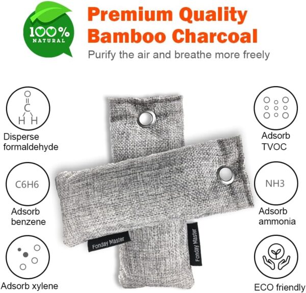 2 Packs Fonday Shoe Deodorizer Bags Odor Eliminator(75g each) Bamboo Charcoal Air Purifying Bags Odor Absorber for Gym Bag Car Pet Closet - Image 2