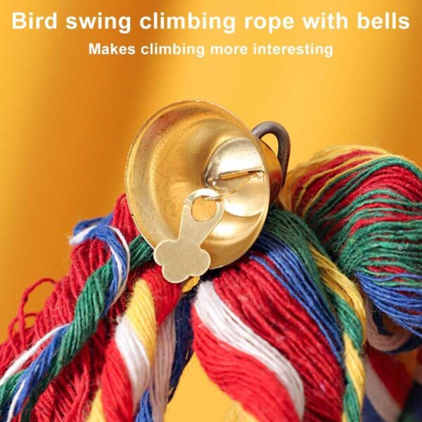 100CM Bird Toys Colorful Bird Rope Perch,Cotton Standing Rope Perch with Bell Parrot Swing Climbing Standing Hanging Toys Bird Cage Accessories for Parrot Parakeet Budgies - Image 4