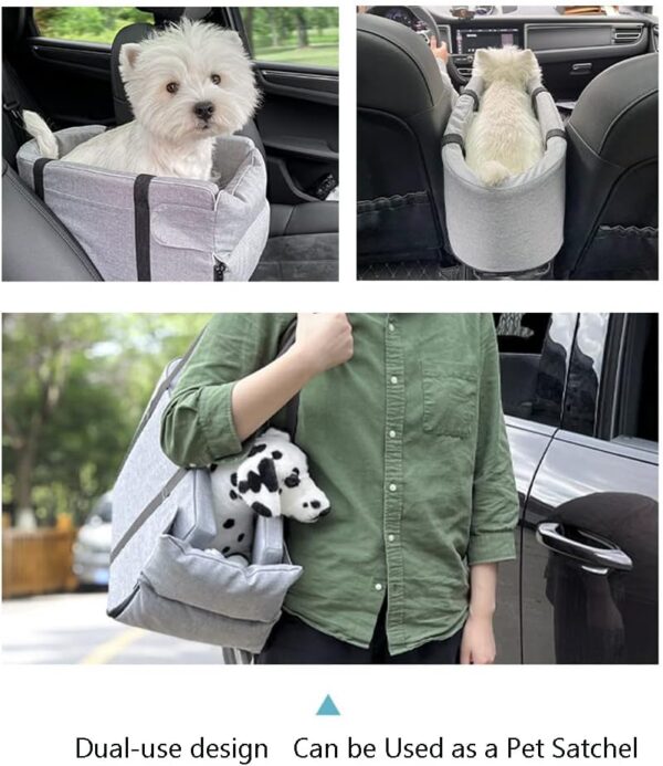 Bylphy Dog Car Seat for Console Booster Car Seat for Small Dog with Removable Pad Washable and Durable, Interactive Pet Car Seat Dog Carrier Handbag (Grey) - Image 2
