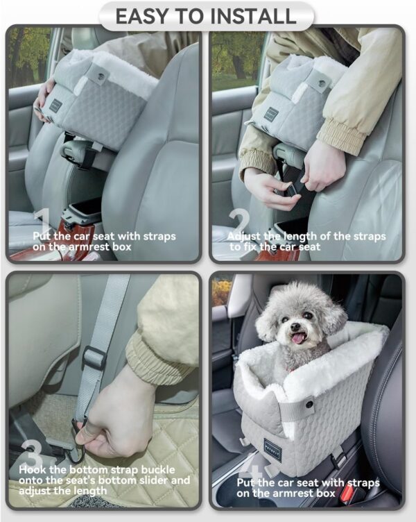 PETSFIT Center Console Dog Car Seat with Safe Protection Hooks, Pet Car Seat with Upgraded Safety Tethers, Washable Cushion, Console Dog Car Seats for Small Dogs Up to 6KG(Light Grey) - Image 7