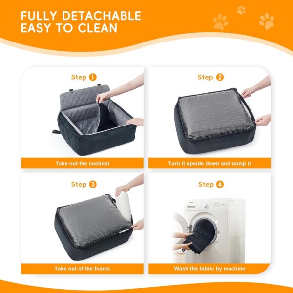 Dog Car Seat for Small or Medium Dogs,Detachable and Washable Dog Booster Seat for medium Dogs Under 65lbs, Pet Car Seat Travel Bed with Pockets and Safety Belt (Black Grey, 57cm) - Image 3