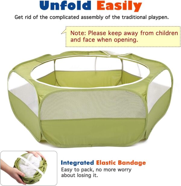 VavoPaw Small Animal Kitten Playpen, Pet Exercise Fence Waterproof with Zippered Cover, Pet Cage Tent, Small Yard Fence for Guinea Pig, Cat, Rabbit, Hamster, Chinchillas, Hedgehogs, Avocado Green - Image 8