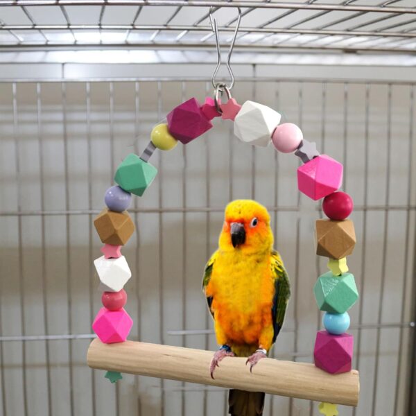 TeTupGa Wooden Bird Swing Perch Toys, Parrot Swing Hanging Standing Toy Playground Play Gym Bird Cage Toy for Parrots Parakeets Cockatiels Conure Budgies Small-Medium Birds - Image 2