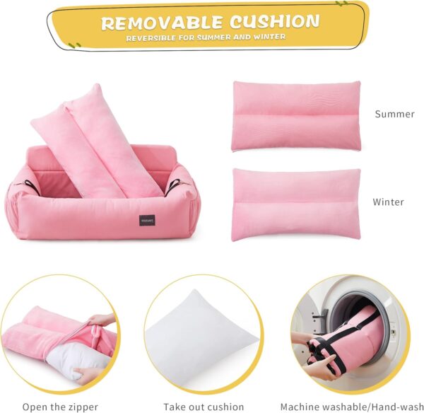 CHCFURPT Dog Car Seat for 2 Small Dogs Medium Dog Large Dogs Up to 60 Lbs, Pet Booster Car Seat with Thickened Fabric and Two Leashes, Dog Car Bed for Traveling in Car and Sleeping Bed (Pink) - Image 5