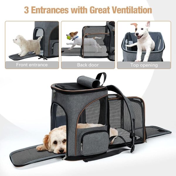 Lekesky Expandable Cat Carrier Backpack - Portable Breathable Rucksack for Medium and Small Cats & Dogs, Foldable with Inner Escape-proof Leash and Pet Mat, Supports 25 lbs (Grey) - Image 3