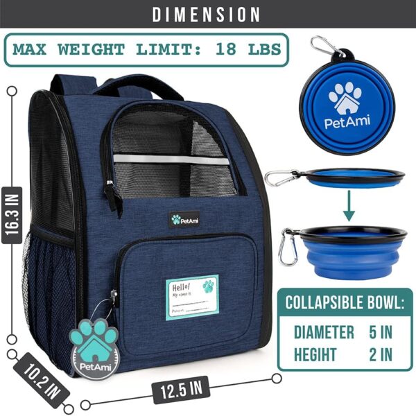 PetAmi Dog Backpack Carrier for Small Large Cat, Pet, Puppy, Ventilated Pet Hiking Backpack Travel Bag, Airline Approved Cat Backpack Carrier, Camping Biking Dog Bag Up to 18lbs Pet, Navy - Image 2