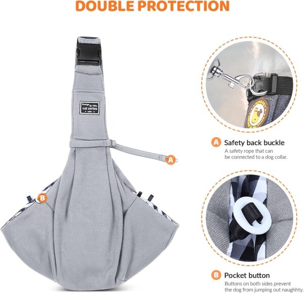 ALLSOPETS Pet Carrier Bag Dog Carrier Sling Reversible Puppy Carrier Purse with Storage Pocket Hand-Free Pet Sling Carrier for Carry Small Dogs Cats Suitable for Travel Outdoor (Light Grey) - Image 3