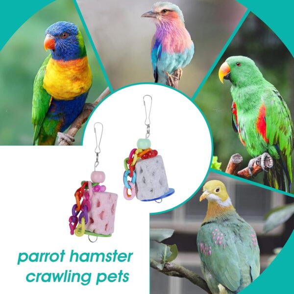 Hioph 2 Pcs Parrot Toy, Bird Chewing Toy Natural Materials Beak Grinding Stones Toys Parrot Cage Hanging Decorations for Small Animals, Parrot, Macaw, Parakeet, Lovebirds(Pink+Grey - Image 7