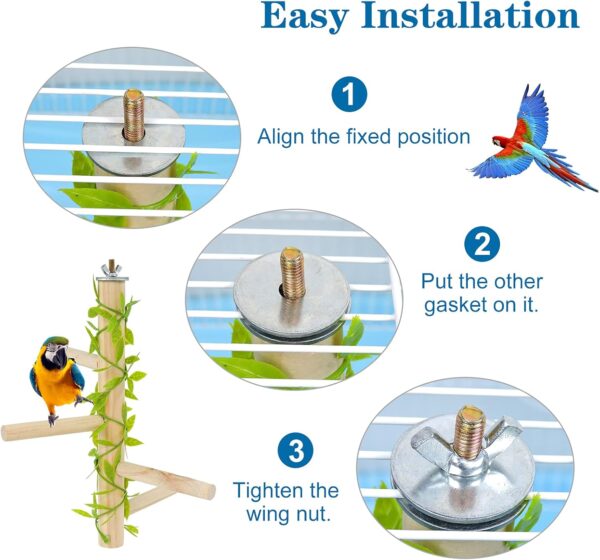Andiker Bird Perches, Natural Tree Branch Birdcage Pole with Green Leaves, Paw Grinding Stick, Parrot Chew Toys for Parrots, Macaws, Parakeets, Conures, Cockatiel, Budgie (1pc) - Image 3