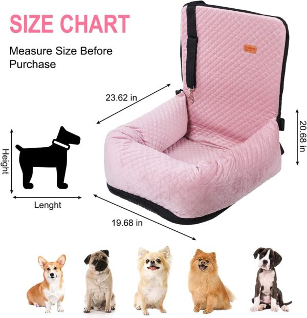 Washable Dog Car Seat for Medium & Small Dog, Pet Booster Seat Bed with Safety Seat Belt Leash for Puppy Cat Travel, Velvet & Soft Filling (Pink) - Image 2