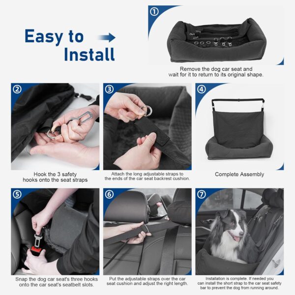 AFODDON Large Dog Car Seat, Car Seat for 2 Small Dogs or Medium-sized Dogs Under 60lbs, Dog Car Bed with Dog Leash, Multipurpose Dog Booster Car Seat, Washable Dog Car Seat Bed - Black - Image 5