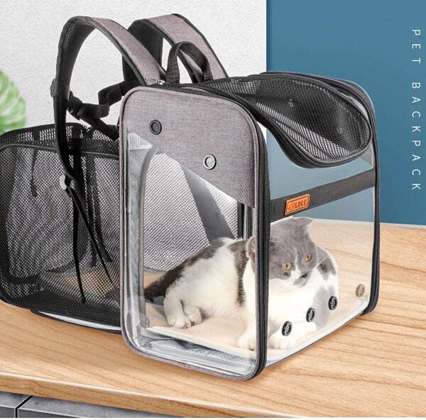 Pet Carrier Backpack for Puppy Dogs Cats 10kg - Expandable Transparent Transport Bag, Foldable Spacious Portable Top Opening Rucksack Airline Approved for Travel and Daily Use (grey) - Image 6