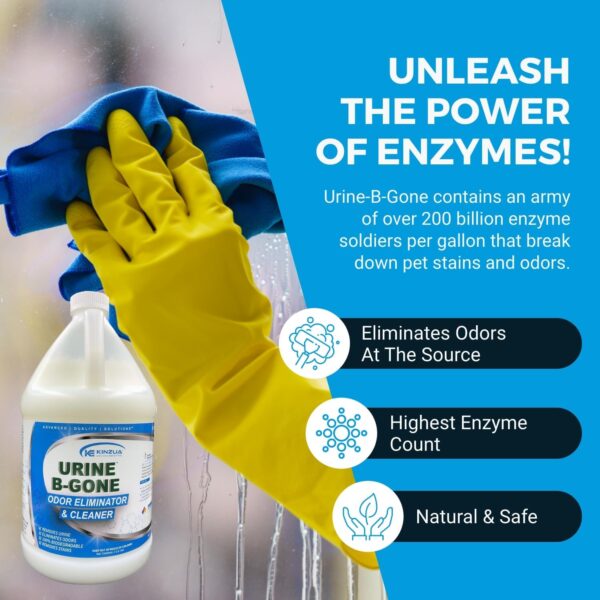 KINZUA ENVIRONMENTAL Urine B-Gone, Professional Enzyme Odor Eliminator & Pet Stain Remover, Human, Cat & Dog Urine Cleaner, Effective on Laundry, Carpets & More (3.79Liter (Pack of 1), Original) - Image 5