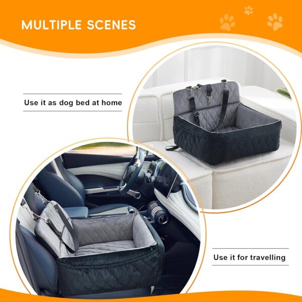 Dog Car Seat for Small or Medium Dogs,Detachable and Washable Dog Booster Seat for medium Dogs Under 65lbs, Pet Car Seat Travel Bed with Pockets and Safety Belt (Black Grey, 57cm) - Image 5
