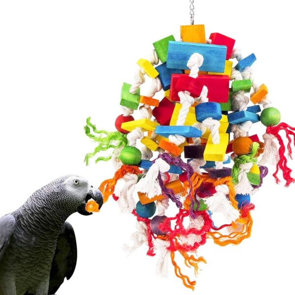 MQUPIN Large Parrot Toys Bird toys, Strong Chewing Quaker Parrot Toys,100% Natural Multicolored Wooden Blocks Parrot Cage Bite Toy for Large Medium Birds Macaws African Grey Parrot Toys(Colorful) - Image 9