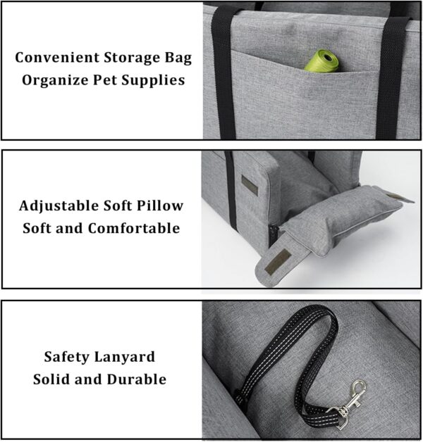 Bylphy Dog Car Seat for Console Booster Car Seat for Small Dog with Removable Pad Washable and Durable, Interactive Pet Car Seat Dog Carrier Handbag (Grey) - Image 4