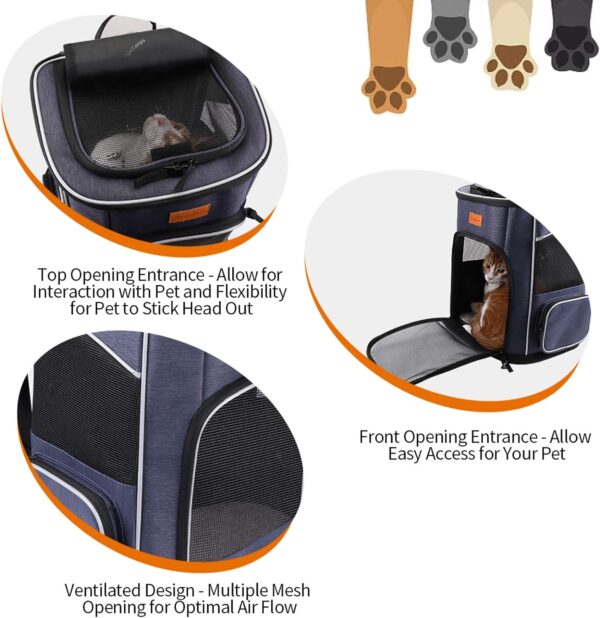 morpilot Cat Carrier Backpack, Foldable Pet Carrier Backpack for Cats and Small Dogs, Dog Backpack Carrier with Ventilated Design Inner Safety Strap, Puppy Carrier Bag for Travel Camping Hiking blue - Image 2