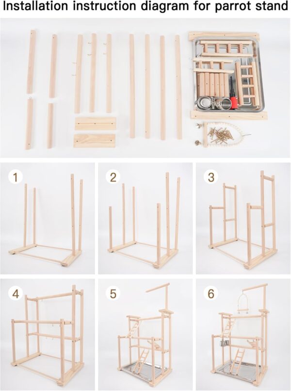 DONILIGA Bird Playground, 4 Layers - Suitable for Small to Medium Birds Like Parakeets, Lovebirds, Conures and More, Natural Wood Perch, Play Stand - Image 5
