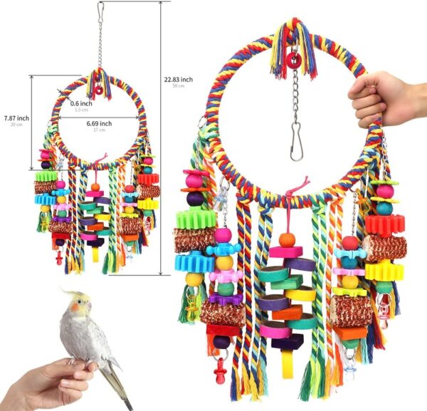 Bird Toys Bird Rope Ring Swing Perch with Corn Cob Cardboard Bagels Wooden Blocks Chewing Toys for Parakeets,Conure,Lovebirds,Finches And Other Small to Medium-sized Birds - Image 5