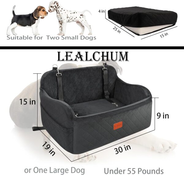 Lealchum Dog Booster Car Seat for Medium Dogs,Two Clip-On Safety Leashs Dog Car Bed for Two Small Dogs,Removable and Washable Comfy Pet Car Seat,Easy to Install and Clean (Black, Large) - Image 2