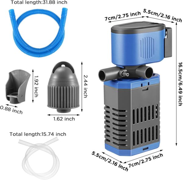 SOUSLOW 8W Fish Tank Filter, Internal Aquarium filter with 900L/h Flow for Clean Water, Adjustable Air Flow, Air Pump, Silent, Make Waves - Image 7