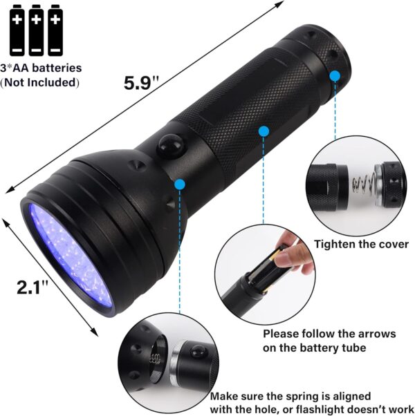 Liooty UV Flashlight Black Light, 51 LED Blacklight Pet Urine Detector for Dog/Cat Urine, Dry Stains, Bed Bug, Matching with Pet Odor Eliminator - Image 2