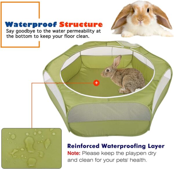 VavoPaw Small Animal Kitten Playpen, Pet Exercise Fence Waterproof with Zippered Cover, Pet Cage Tent, Small Yard Fence for Guinea Pig, Cat, Rabbit, Hamster, Chinchillas, Hedgehogs, Avocado Green - Image 4