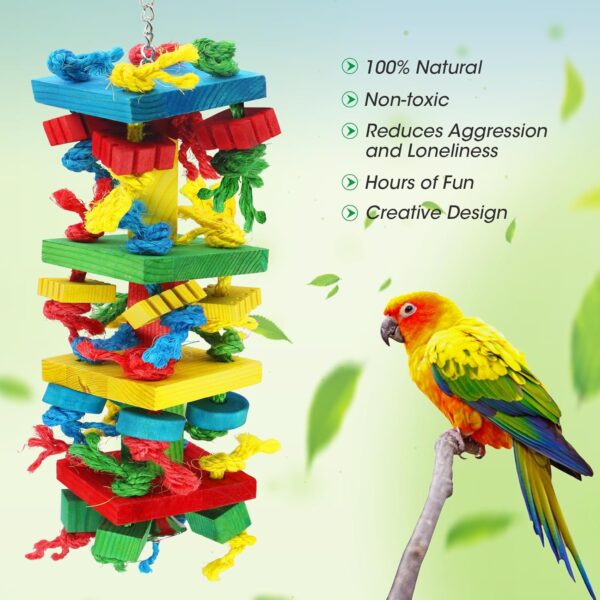 Bird Parrot Chewing Toys，Multicolored Natural Wooden Blocks Tearing Toys for Chewing,Climbing, Unraveling and Preening,Best Bird Toys for African Grey Parrot 、Macaws、Cockatoos and Amazon Parrots - Image 4