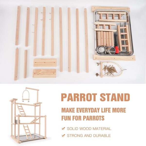DONILIGA Bird Playground, 4 Layers - Suitable for Small to Medium Birds Like Parakeets, Lovebirds, Conures and More, Natural Wood Perch, Play Stand - Image 4