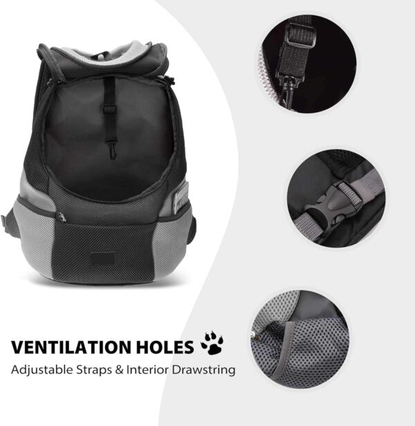 PETCUTE Breathable Pet Carrier Backpack for Small Dogs Cat Up to 6.8KG,Hands-Free Pet Travel Bag with Head-Out Design and Waterproof Bottom,Adjustable Cat Backpack for Hiking & Travel,Black,M - Image 5