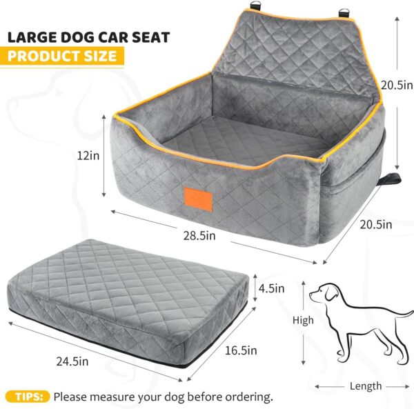GL GLENSLAVE Dog Car Seat for Large/Medium Dog, Dog Booster Seat for Dogs Under 55Lbs or 2 Small Dogs, Detachable and Washable Travel Dog Seat with Thick Cushion and Storage Pockets (Grey) - Image 3