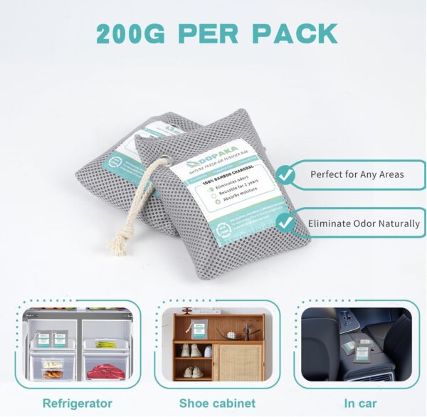 Nature Fresh Air Purifier Bags, Activated Charcoal Air Purifying Bag,Moisture Absorber,odor eliminator,Natural Car Air Freshener,Shoe Deodorizer,Odor Eliminators For Home, Pet, Closet (200g*4) - Image 6