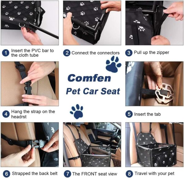 Pet Car Booster Seat Travel Carrier Cage, Oxford Breathable Folding Soft Washable Travel Bags for Dogs Cats Small Pet (Black Paw) - Image 5