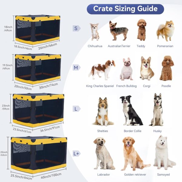 A 4 Pet Soft Dog Crate, 26 Inch Foldable Travel Dog Crate for Small Dogs and Cats, Puppy Crate with Durable & Adjustable Steel Frame and Washable Fabric Cover, Yellow - Image 3