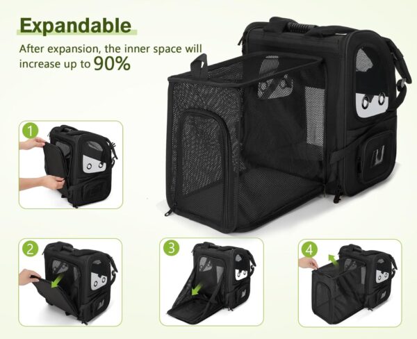 Pecute Pet Carrier Backpack Expandable,Portable Breathable Rucksack with Mesh Opening-Visible Acrylic-Safety Belt-Pockets, Extendable Back More Space Great For Carrying Puppy Cats (Black) - Image 9