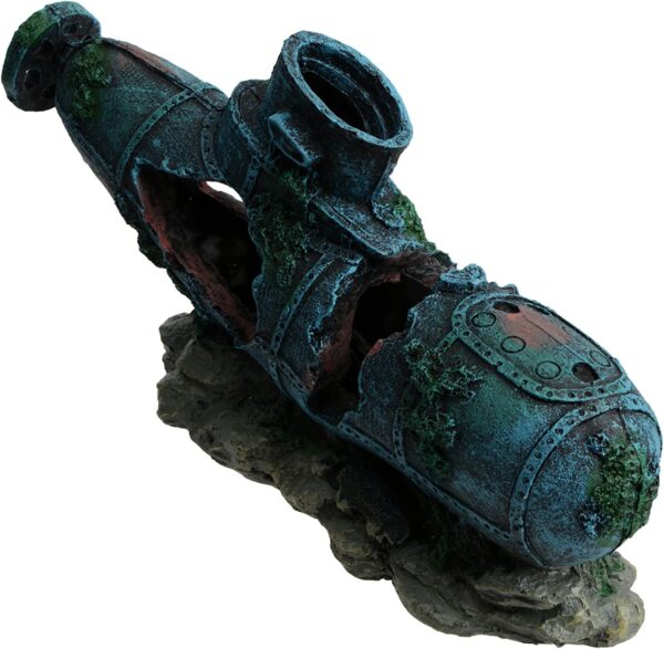 Uotyle Aquarium Ornament, Crash Submarine Aquarium Decoration For Large Fish Tank Resin Aquarium Cave Ornament for Fish Hide and Play - Image 6
