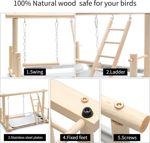 TeTupGa Natural Wood Bird Playground Parrot Playstand Play Gym Stand Playpen Perches Ladder Swing Platform with Toys Exercise Playgym for Budgie,Canary,Cockatiels,Conures,Parakeets,Lovebird,Finch - Image 5