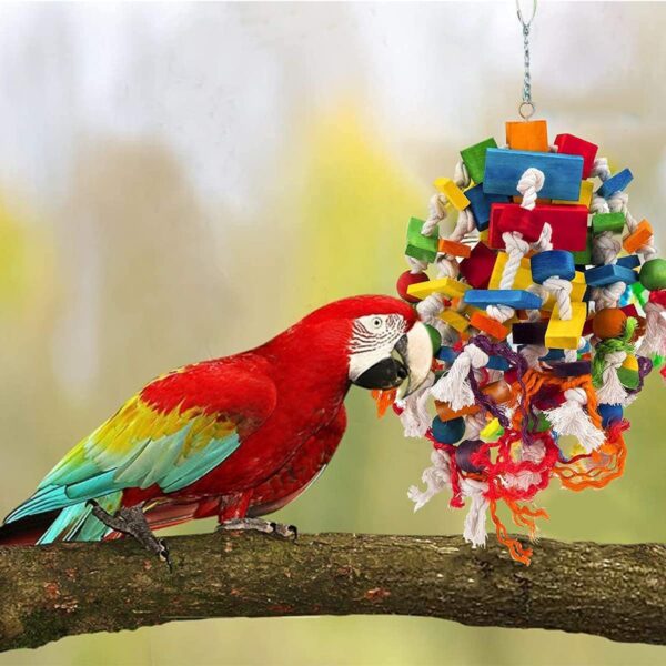 MQUPIN Large Parrot Toys Bird toys, Strong Chewing Quaker Parrot Toys,100% Natural Multicolored Wooden Blocks Parrot Cage Bite Toy for Large Medium Birds Macaws African Grey Parrot Toys(Colorful) - Image 8