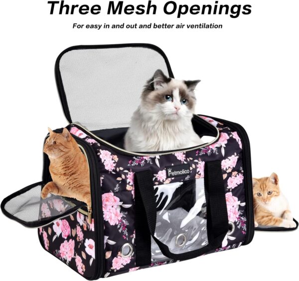 Petmolico Cat Carrier Dog Carrier, Airline Approved Soft Pet Travel Carrier with 3 Open Doors Mesh Windows for Cats Puppy 16 lbs, Pink Peony - Image 3