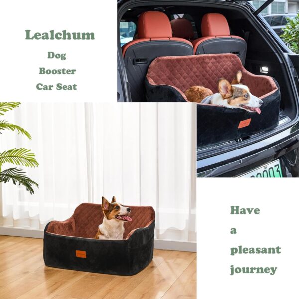 Lealchum Dog Booster Car Seat for Medium Dogs,Two Clip-On Safety Leashs Dog Car Bed for Two Small Dogs,Removable and Washable Comfy Pet Car Seat,Easy to Install and Clean (Black, Large) - Image 6