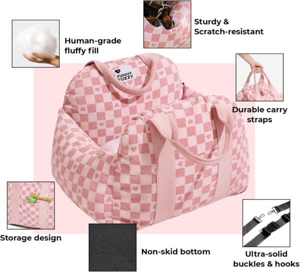 FUNNYFUZZY Dog Car Seat, Dog Car Bed (Pink, Two Seats - 2 Dog leashes) - Image 3