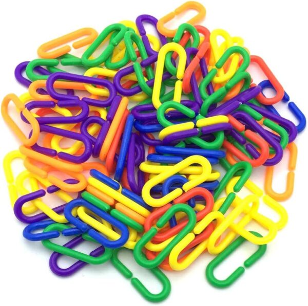 Esme 100 Pieces Plastic C-Clips Hooks Chain Links Rainbow C-Links Children's Learning Toys Small Pet Rat Parrot Bird Toy Cage - Image 8