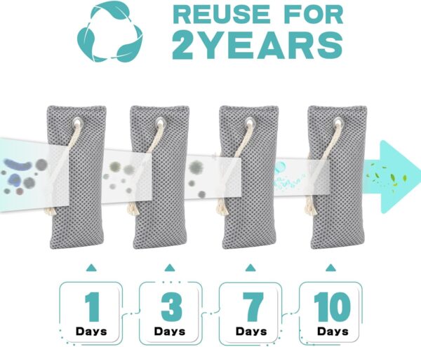 Nature Fresh Air Purifier Bags, Activated Charcoal Air Purifying Bag,Moisture Absorber,odor eliminator,Natural Car Air Freshener,Shoe Deodorizer,Odor Eliminators For Home, Pet, Closet (200g*4) - Image 8