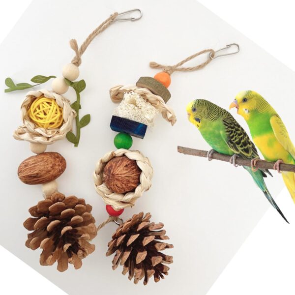 Allazone 5 PCS Natural Bird Chewing Toys Bird Foraging Shredding Toys Shredder Chewing Toy, Wooden Parrot Perch Stand Perch Bird Stand for Small Lovebirds Budgies Cockatiels - Image 5