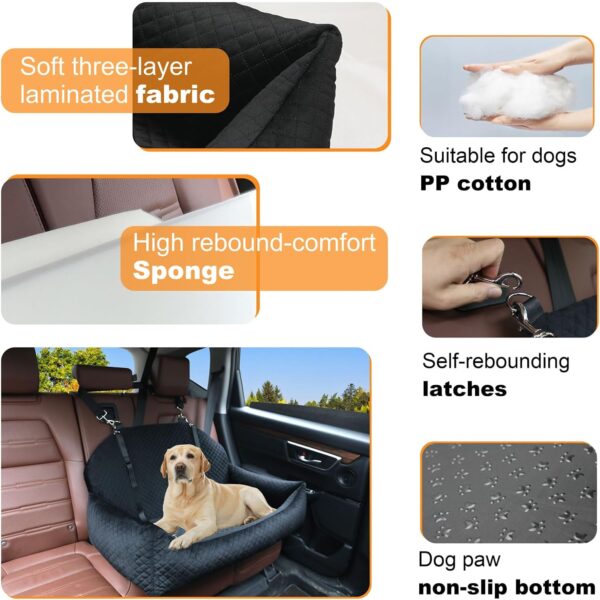 Dog Car Seat Bed for Large/Medium Dog or 2 Small Dogs, Pet Booster Seat for Dog/Cat Travel Safety,Soft Fabric and Non-Slip Base,Pet Car Seat Sofa can be Disassembled and Easy to Clean(Grey) - Image 3