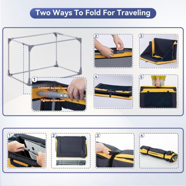 A 4 Pet Soft Dog Crate, 26 Inch Foldable Travel Dog Crate for Small Dogs and Cats, Puppy Crate with Durable & Adjustable Steel Frame and Washable Fabric Cover, Yellow - Image 5