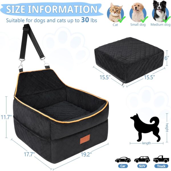 Dog Car Seat for Small Dogs, Memory Foam Dog Booster Seat for Dogs Under 35 lbs, Detachable & Washable Dog Car Seat for Front & Back Seats, Elevated Pet Car Seat with Storage Pockets - Image 2