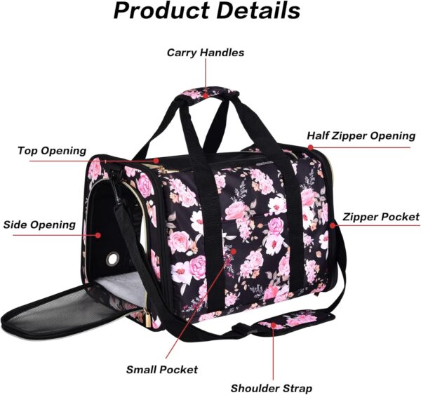 Petmolico Cat Carrier Dog Carrier, Airline Approved Soft Pet Travel Carrier with 3 Open Doors Mesh Windows for Cats Puppy 16 lbs, Pink Peony - Image 4