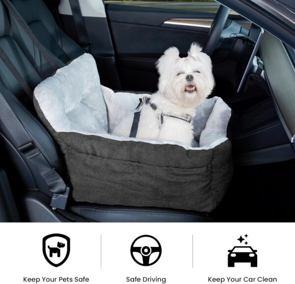 URGVANZ PET Dog Car Seat for Small Dogs, Black Plush Puppy Car Seat, Portable Dog Travel Bed, Dog Seat for Car with Storage Pocket, Clip-On Safety Leash - Image 6